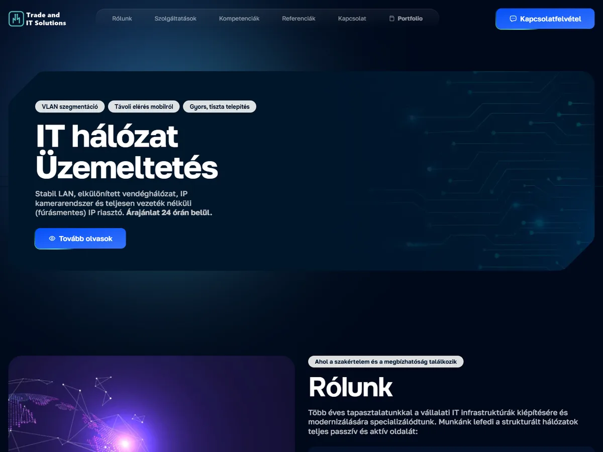 A Trade and IT Solutions weboldalának nyitóoldala